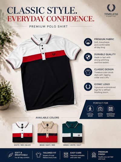 cotton three color polo shirt for men