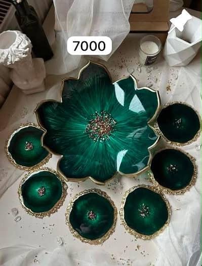 Luxury Resin Decorative Tray & Coaster Set - Handmade (Emerald Green)