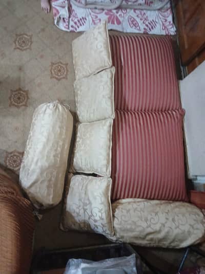 6-Piece Sofa Cushion Set (5 Cushions + 2 Bolster) – Good Condition