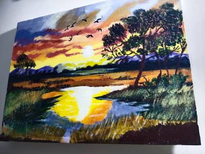 12×18 inch handmade sunset landscape painting on canvas| Original