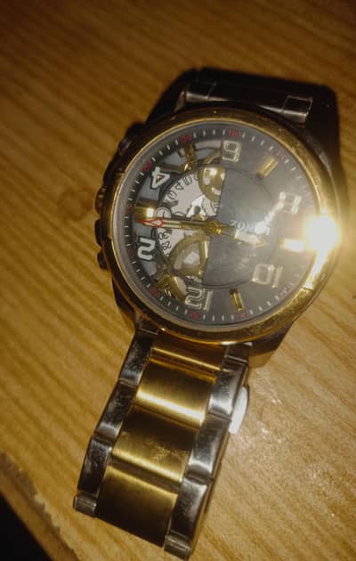 LUNUZ Men’s Stylish Skeleton Watch | Gold & Silver | Stainless Steel