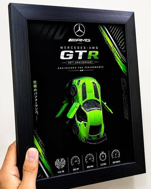 Mercedes-AMG GTR 3D Metal Car Frame | Premium Diecast Model | Wall Hanging & Table Stand | Luxury Home Office Decor | Gift for Car Enthusiasts