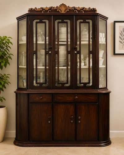 Elegant Wooden Display Showcase / Crockery Cabinet – Glass Door Displ