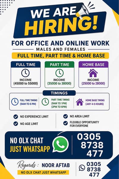 We are hiring staff male and female for online and office work