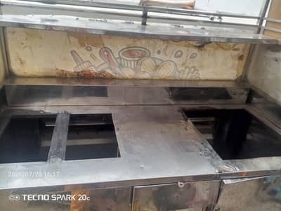 fries and burger stainless steel burger counter