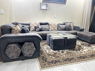 L Shaped sofa’s with Diwan & 4 Moraa set