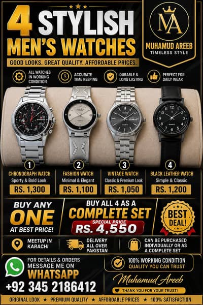 Men's Stylish Watches – 100% Working Condition