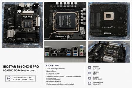 BIOSTAR B660MX-E PRO LGA1700 DDR4 Motherboard - 100% Working