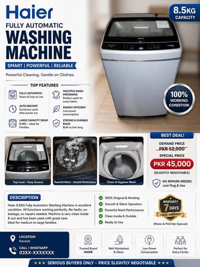 Haier 8.5KG Fully Automatic Washing Machine HWM 85-1708