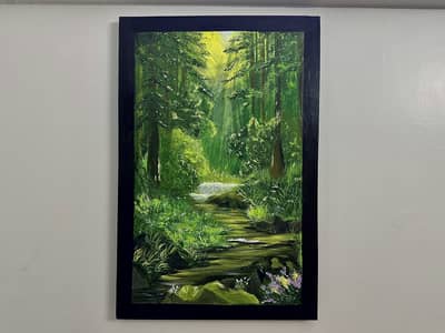 Large Handmade Forest Landscape Painting | 24x36 Canvas Wall Art 