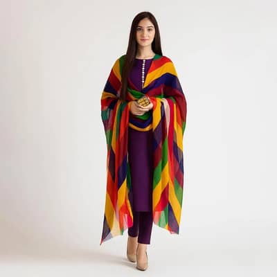 Women Katan Silk Plain Suit with Printed(Purple) Organza Dupatta (rai