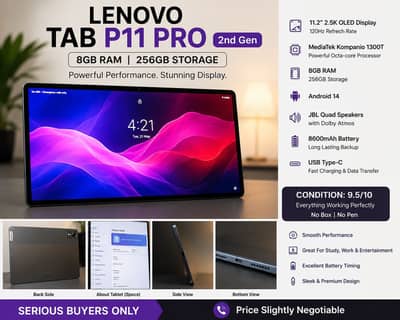 Lenovo Tab P11 Pro 2nd Gen 8GB RAM 256GB OLED 120Hz | TB132FU