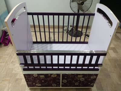 Acrylic Baby Cot/ Crib with Wheels and Bottom Drawers