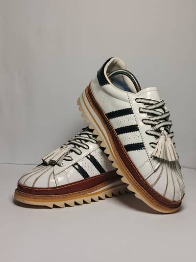 White Adidas Style Platform Shoes Leather Men UK[8]