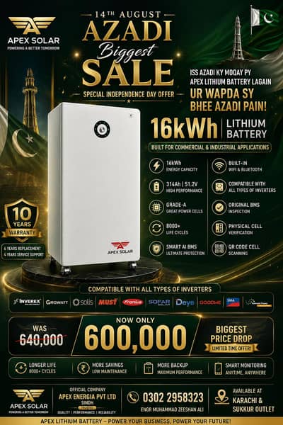 Apex 16KW 314amp 51.2v 8000LC 10 years warranty IP54 rating