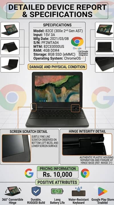 Lenevo 300e 2nd Gen Chromebook 360°- 100% working (minor defects)