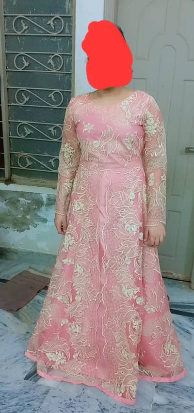 pink maxi branded and black frock