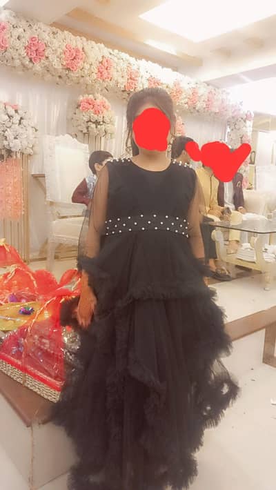 pink maxi branded and black frock