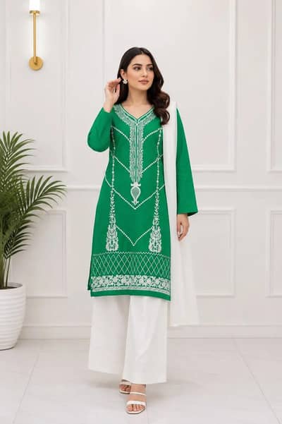  Premium Green Embroidered 3-Piece Lawn Suit