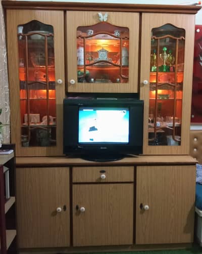 Wooden TV Unit with Showcase Storage & Linghts - 3 in 1