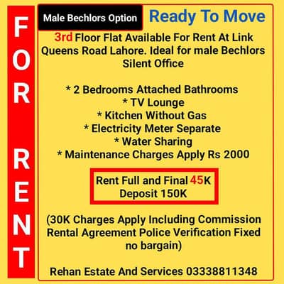 2nd Floor Flat For Rent Can be used for Residence and Office Queens Rd