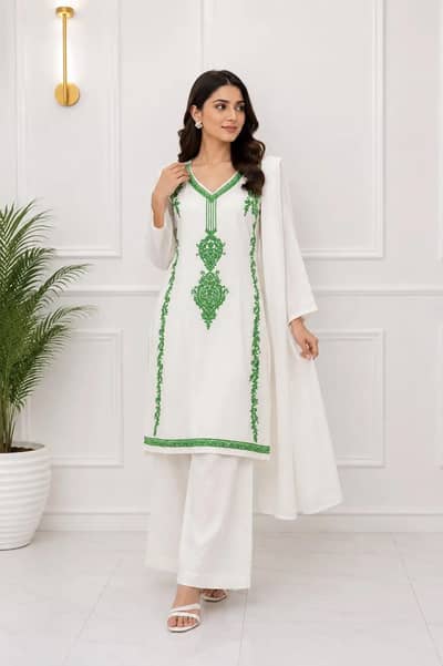  14 AUGUST AZADI 3-PIECE - SABZ O SAFED ELEGANCE *