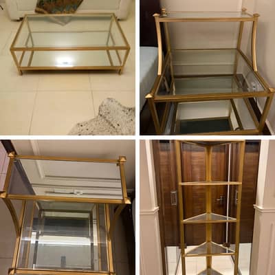 Wrough Iron w Tamperd Glass Center Table + 2 Side Table + Storage Rack