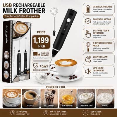 Rechargeable Electric Coffee Beater Egg Mixer 3 Speed