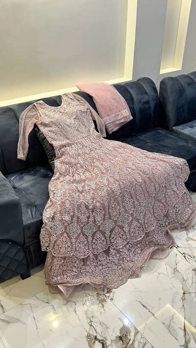 Lilac Walima Maxi Dress - Heavy Mirror Work | Double Layer | Dupatta