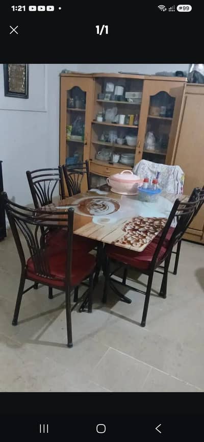 dinning table top glass with 6 iron stand dinning chairs