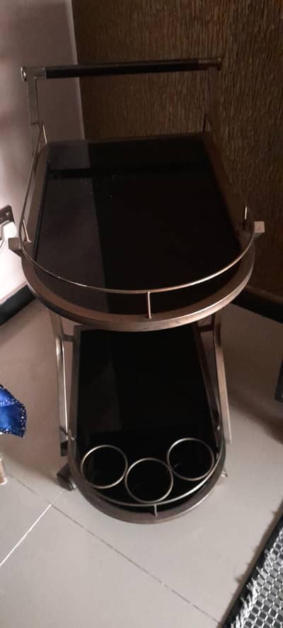 Table Trolley imported tempered glass golden color stainless steel