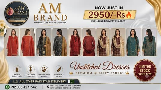 Latest Unstitched Lawn Suits | 2 Piece | Premium Quality | 3 PC SUIT