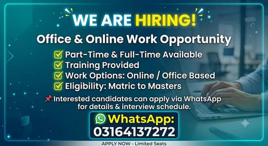 Office & Online Work Jobs Available – Male/Female (Lahore)