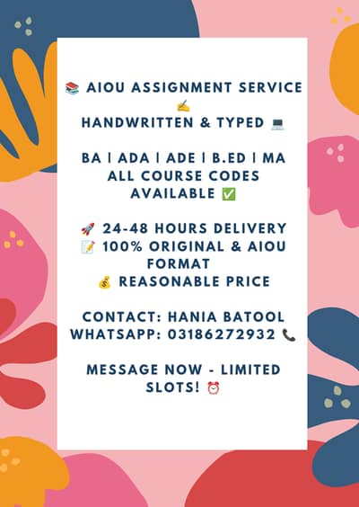 AIOU Handwritten & Typed Assignments - BA ADA BEd MA