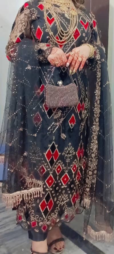 black net with cutdana work dress