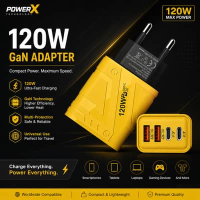 120W GaN Fast Charger | 4-Port USB-C + USB QC 3.0 | Super Fast Chargin