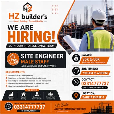 Site Engineer (Male Staff) Required – Join HZ Builder's!