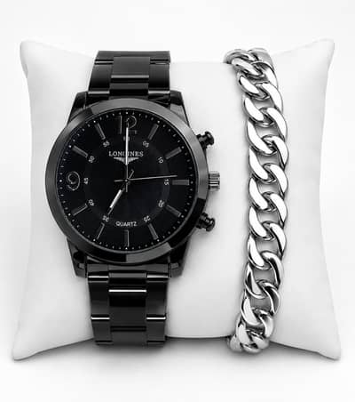Luxury Men's Watch + Chain Bracelet Combo Gift Set