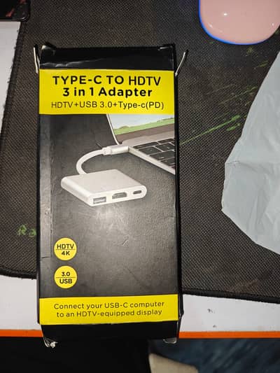 Type-C to HDMI 4K 3-in-1 Adapter | USB 3.0 + PD Charging | Brand New
