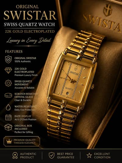 Premium Original SWISTAR Swiss Quartz Gold Watch – Collector's Edition