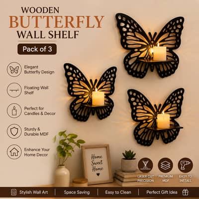 Wooden Butterfly Wall Shelf
