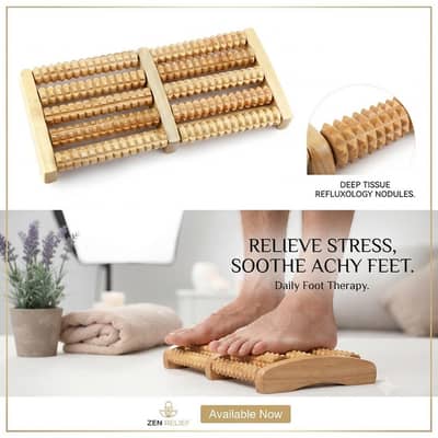 Wooden Dual Foot Massager Roller for Stress Relief & Pain