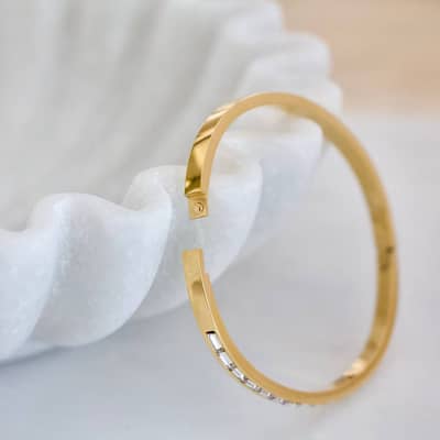 Luxury Gold Plated Crystal Bangle Bracelet for Women – Elegant Slim Cu