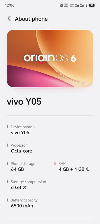 VIVO Y05 4 RAM 64 STORAGE