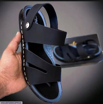Man black synthetic leather sandals