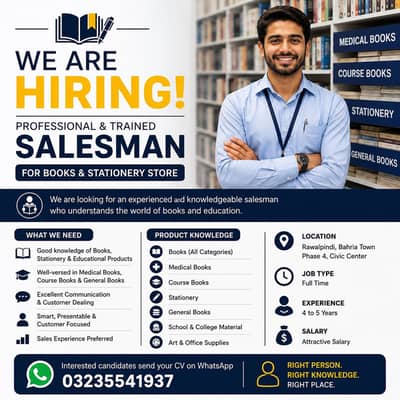 Experienced Salesman Required – Books & Stationery Store