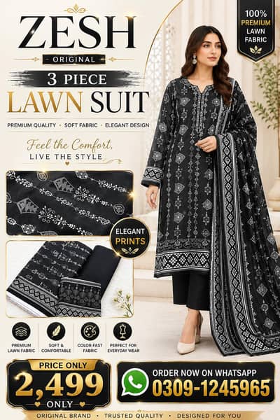 3 Piece Black & White Lawn Suit | Premium Lawn | Rs. 2,499 | Newl
