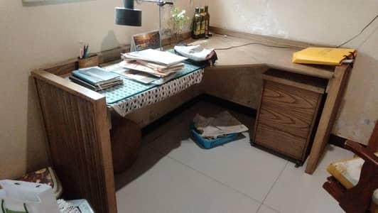 L-Shaped Wooden Study Table / Office Desk with Drawer