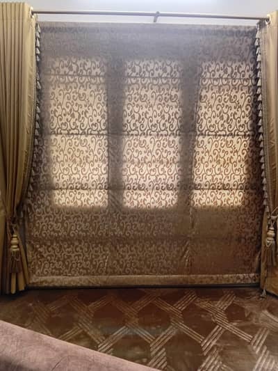 Pair of Royal Gold Roman Blinds & Side Curtains 2 Sets - 90" x 90"