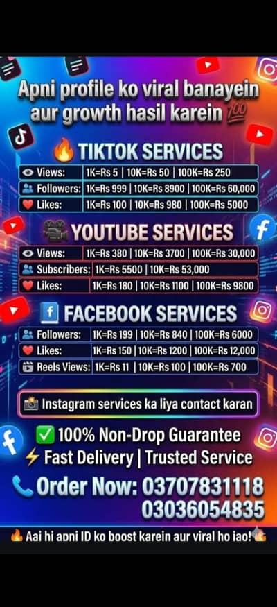TikTok followers likes views, Instagram, YouTube, Facebook services